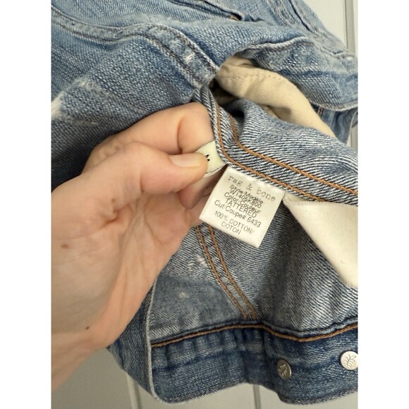 Rag & Bone/JEAN Distressed Denim Vest M Medium Tattered Pockets Collar - Picture 4 of 6